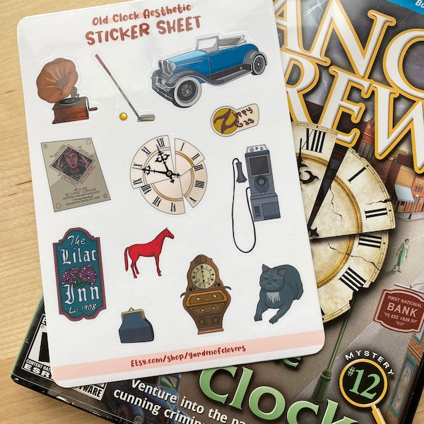 Mystery Solving Girl Detective Secret of Old Clock Aesthetic Inspired Sticker Sheet for Notebooks, Laptop | 12 Glossy Stickers