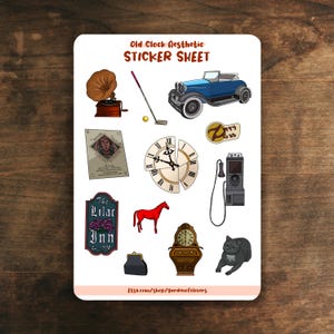 Feuille d'autocollants inspirés du secret d'une vieille horloge pour résoudre des mystères pour cahiers, ordinateurs portables | 12 stickers brillants