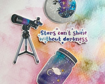 Holographisch Himmlische Sticker Set: Galaxy, Mond, Sterne (4er Set)