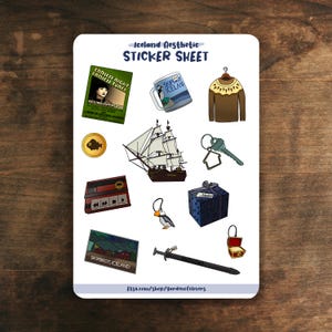 Foglio di adesivi estetici "Mystery Solving Girl Detective Iceland" per quaderni e laptop / 12 adesivi lucidi