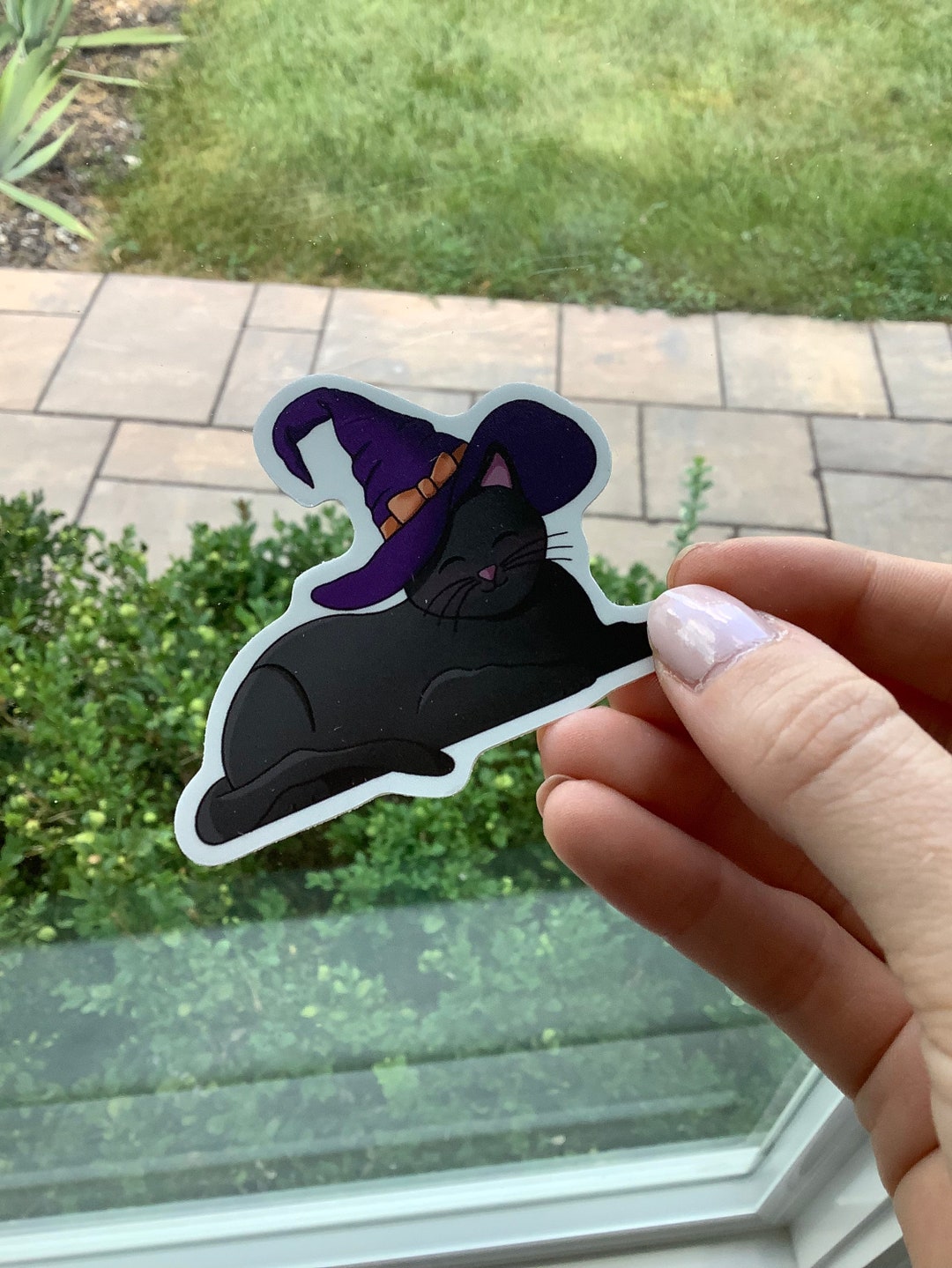 Halloween Black Cat Witch Hat Vinyl Sticker - Etsy