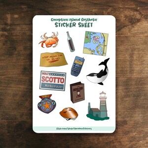 Hoja de pegatinas inspirada en la Isla del Engaño, la chica detective que resuelve misterios, para cuadernos y portátiles / 11 pegatinas brillantes