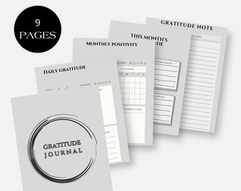 ¡PAQUETE de diario de gratitud imprimible! Registro de atención plena, Plantilla de gratitud, Planificador de cuidado personal, Diario para mujeres, Tarro de gratitud, Bienestar
