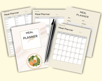Monthly Meal Planner, Meal Planner Printable, Monthly Menu Planner, Sunday/Monday Start, A4/A5 & US/Half Letter PDF Instant Download
