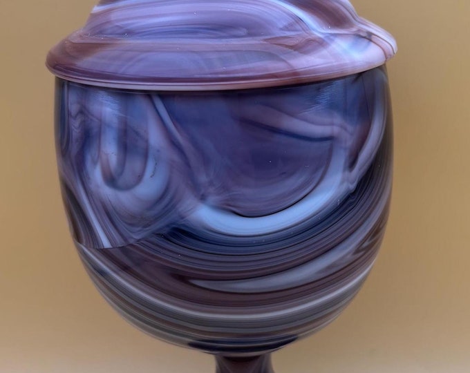 Vintage Imperial Purple Slag Glass Tall Pedestal Candy Dish with Lid Lover Antiques and Vintage
