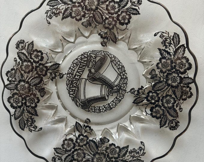 Vintage Duncan Miller Silver City Glass Plate 25th Anniversary Cake Plate Lover Antiques and Vintage