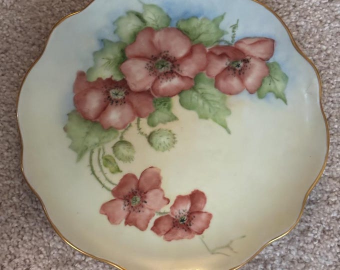 Antique Limoges Hand Painted Poppy Floral Plate, Lover Antiques and Vintage