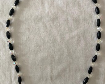 Vintage Black Crystal Beaded Necklace - Like New Condition