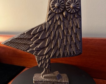 Vintage Cast Bronze Modernist Owl, Cast Bronze Owl, Modern Metal Owl Statue, Lover Antiques and Vintage