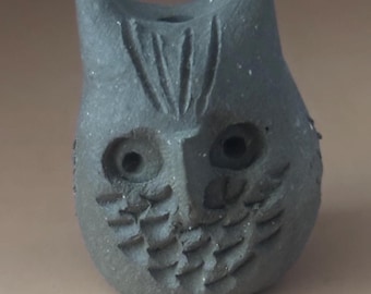 Handmade Clay Grey Owl Figurine, Lover Antiques and Vintage