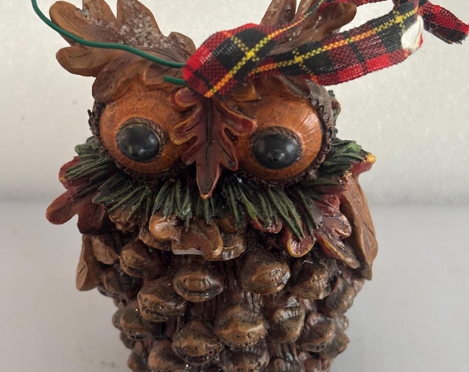 Vintage Great Horned Owl Pinecone Bark Ornament Gift For Her Lover Antiques and Vintage