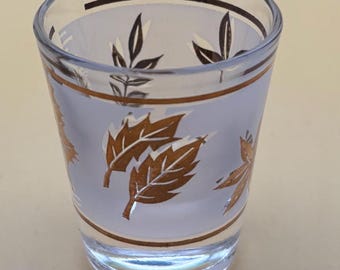Vintage Gold Leaf Crystal Shot Glass - Mid Century Modern Barware