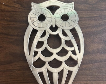 Vintage Silver Owl Trivet Signed Leonard: 1960s Kitchen Decor