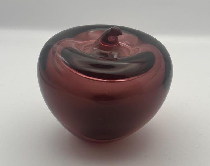 Blenko Amethyst Glass Apple Paperweight Vintage 3.5 Inch Hand Blown Decorative Art