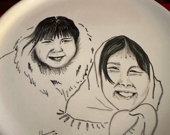 Vintage HOPE Bering Sea Hand Painted Plate: Alaskan Women Art