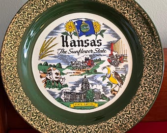 Vintage Kansas Souvenir Plate: Nautilus USA Collectible Wall Decor