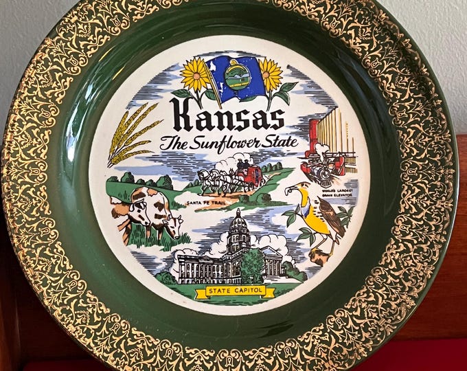 Vintage Kansas Souvenir Plate by Nautilus Made in the USA Stamped D52N5 Wall Hanging Kansas Collectible Plates Lover Antiques and Vintage