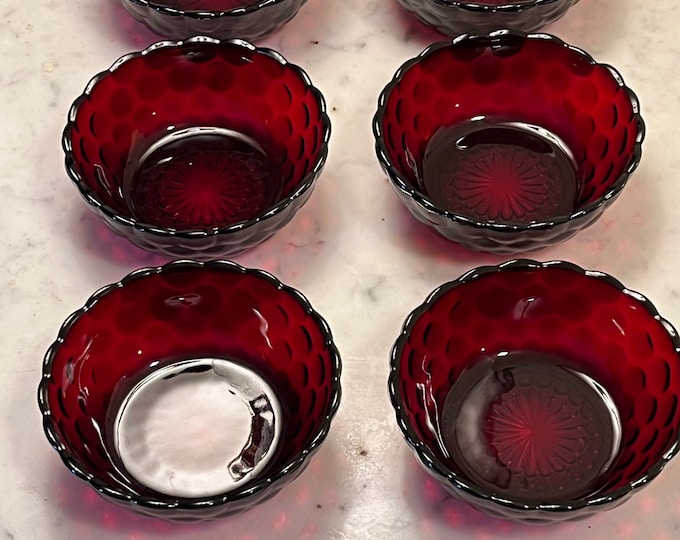 Ruby Red dessert cups set of 6 4.5” wide x 2” tall glass art artwork