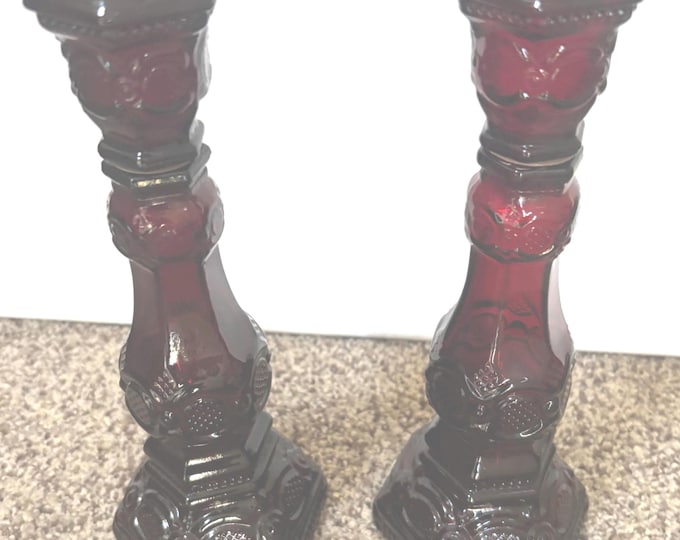 Vintage Avon Cape Cod Ruby Red Candleholders: Elegant Candlestick Pair