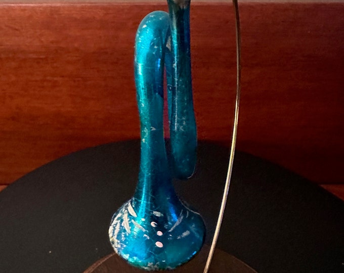 Vintage Blue Trumpet Ornament, Hand Blown Trumpet Art, Lover Antiques and Vintage