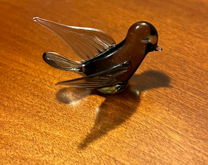 Vintage Hand Blown Glass bird light blue bird art glass mini treasure