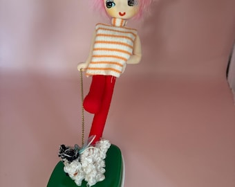 Vintage Japanese Pose Doll on Stand Walking Her Dog Bradley Doll 1960’s Kawaii Made in Japan by RHJ Brand Lover Antiques and Vintage