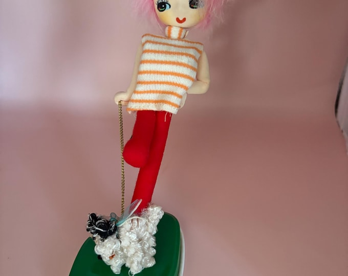 Vintage Japanese Pose Doll on Stand Walking Her Dog Bradley Doll 1960’s Kawaii Made in Japan by RHJ Brand Lover Antiques and Vintage