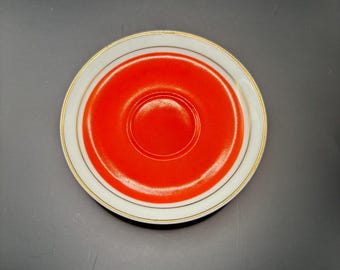 Vintage Elegant Porcelain Orange and 22K Gold Tea Cup Saucer Made in Portugal Lover Antiques and Vintage