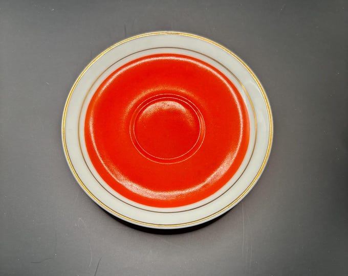 Vintage Elegant Porcelain Orange and 22K Gold Tea Cup Saucer Made in Portugal Lover Antiques and Vintage