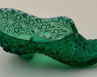 Vintage Emerald Green Glass Shoe Choose A Slipper Lover Antiques and Vintage