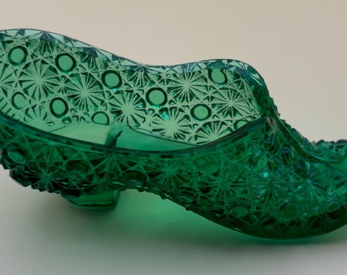 Vintage Emerald Green Glass Shoe Choose A Slipper Lover Antiques and Vintage