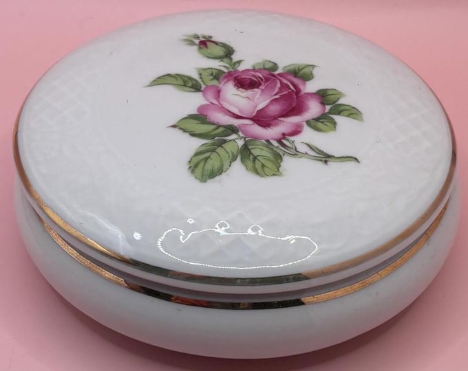 Vintage Schumann Germany Rose Trinket Box Stamped Number 92 Hand Painted Powder Box Lover Antiques and Vintage