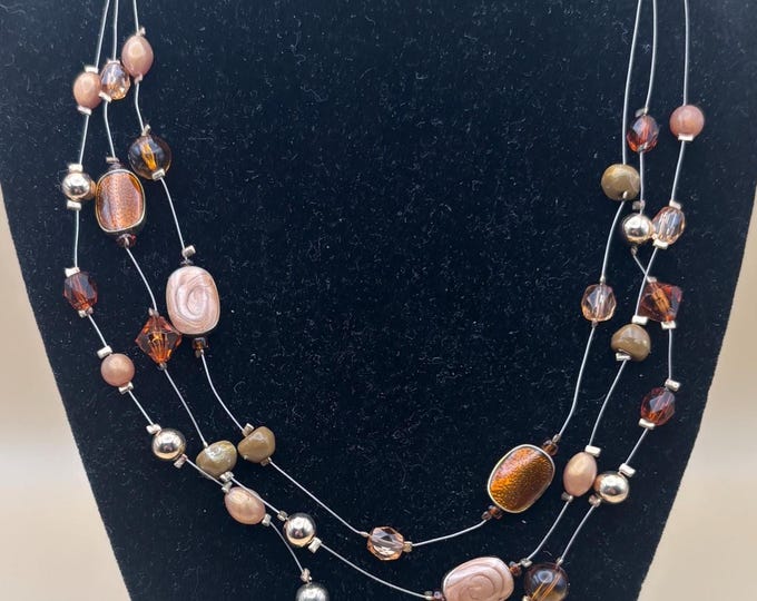 Vintage Multi Layered Stone Necklace Multi Colored Stones Very Pretty Lover Antiques and Vintage