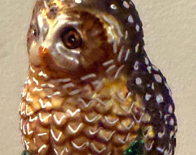 Vintage Brown Speckled Owl Hand Blown Orange Owl Christmas Holiday Lover Antiques and Vintage