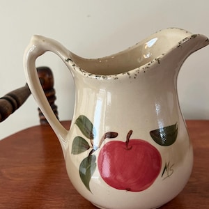 Vintage Sandhurst Stoneware Pitcher with Red Apple Design New ULM, MN Ceramic Pitcher Home Decor Lover Antiques and Vintage