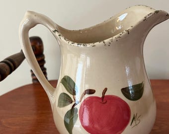 Vintage Sandhurst Stoneware Pitcher: Red Apple Design, New Ulm MN