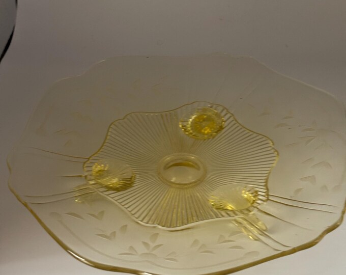 Vintage Lancaster Glass Footed Tray, Depression Glass Bowl, Lover Antiques and Vintage