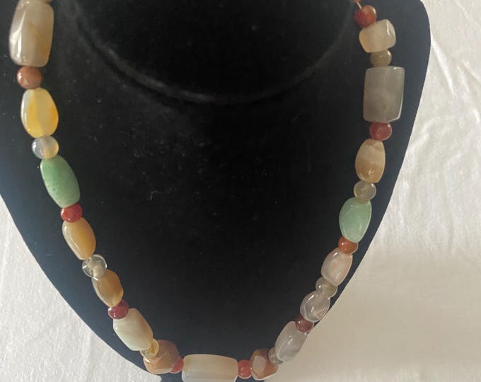 Vintage Multi Colored Stone Necklace Earth Ton Jewelry Unique Gift Opportunity Lover Antiques and Vintage