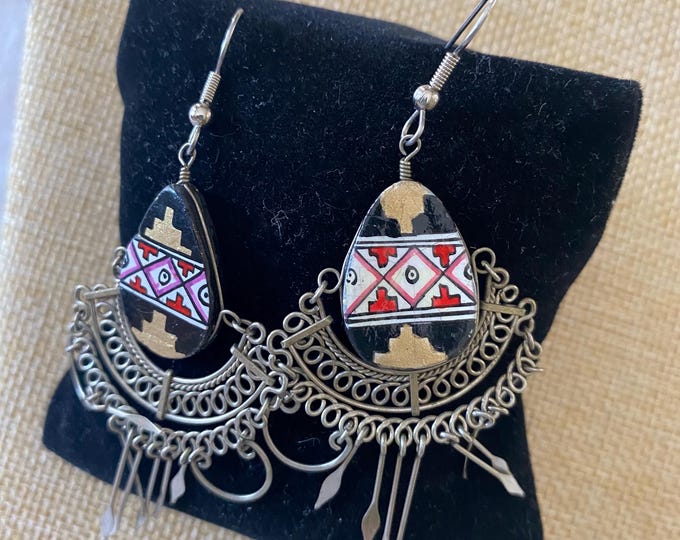 Vintage Aztec Wirework Silver Handcrafted Earrings Jewelry Unique Gifts at Lover Antiques and Vintage