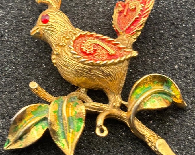 Vintage MYLU Enamel Partridge Bird in a Pear Tree Brooch Lover Antiques and Vintage