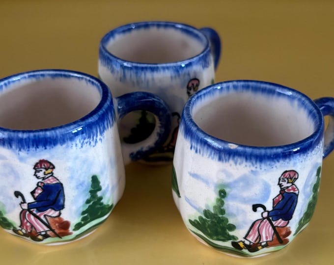 Vintage Gabrielle Fourmaintraux Breeze Pierrick Faience Desvres Calvados Ceramic Set of 3 Cups Mini Mug Set Lover Antiques and Vintage