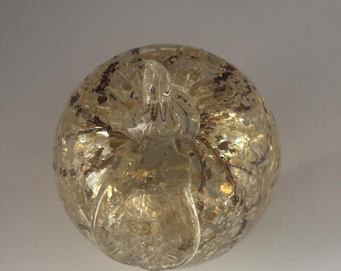 Mid Century Murano Apple Glass Paperweight Gold Flakes Vintage Italian Art Collectible