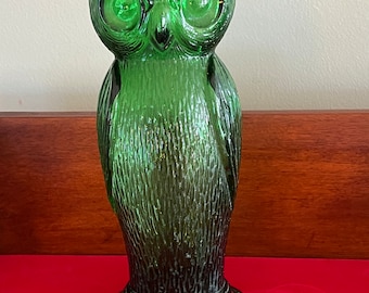 Vintage Emerald Green Owl Lamp: Tall Figurine with Open Bottom