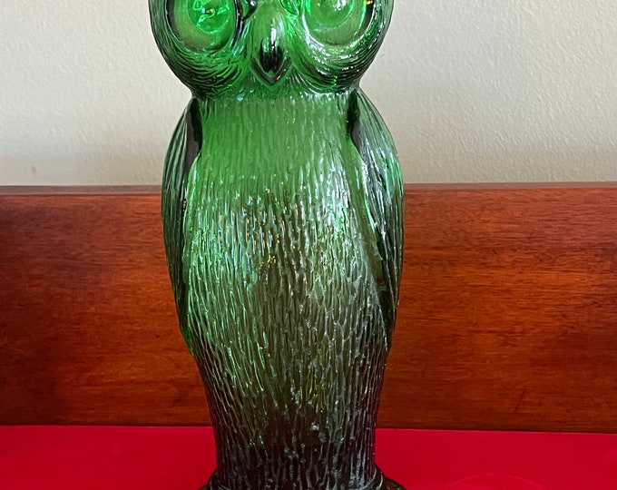 Vintage Emerald Green Tall Owl Lamp, Green Owl Figurine, Tall Owl with Open Bottom, Lover Antiques and Vintage