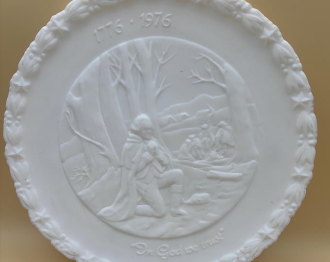 Vintage Fenton White Milk Glass Plate Bicentennial In God We Trust Collectible Plate Lover Antiques and Vintage