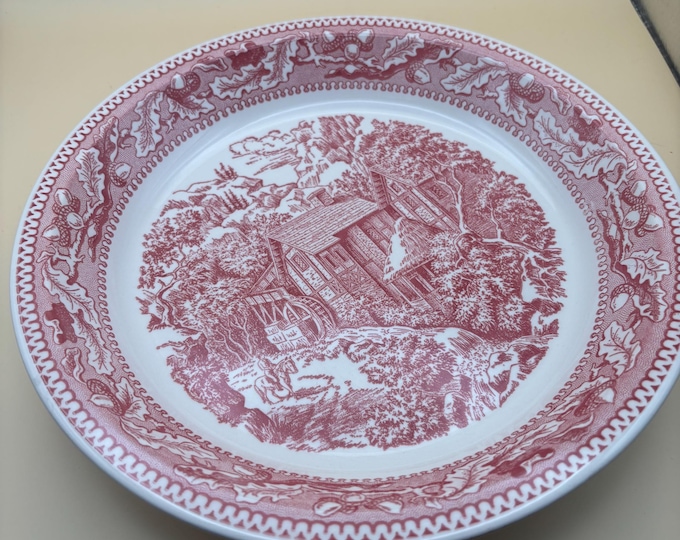 Vintage Red & White Pie Dish Transferware Red Deep Plate Dish Lover Antiques and Vintage