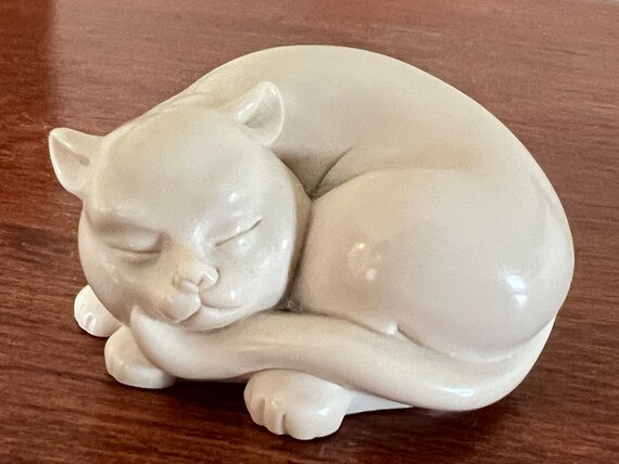 Vintage Sleeping Cat Figurine Made in Hong Kong Cat Statue Curio