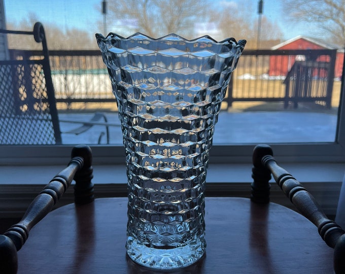 Vintage Fostoria Etched Buttercup Clear Cut Glass Pitcher Vase Mint Rare Art Glass