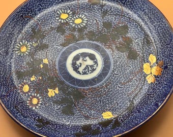 Antique Chinese Qing Dynasty Qianlong Period Blue Glazed Medallion Dish Cobalt Blue on Porcelain Bowl Lover Antiques and Vintage