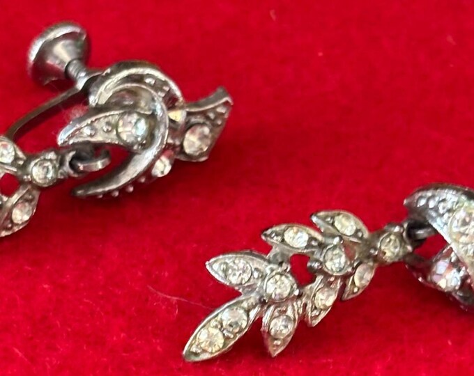 Bird and Leaf Rhinestone Silver Earrings